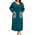 Casual-Woman Leopard Print V neck Sleepshirts Long Sleeve Green Plus ...
