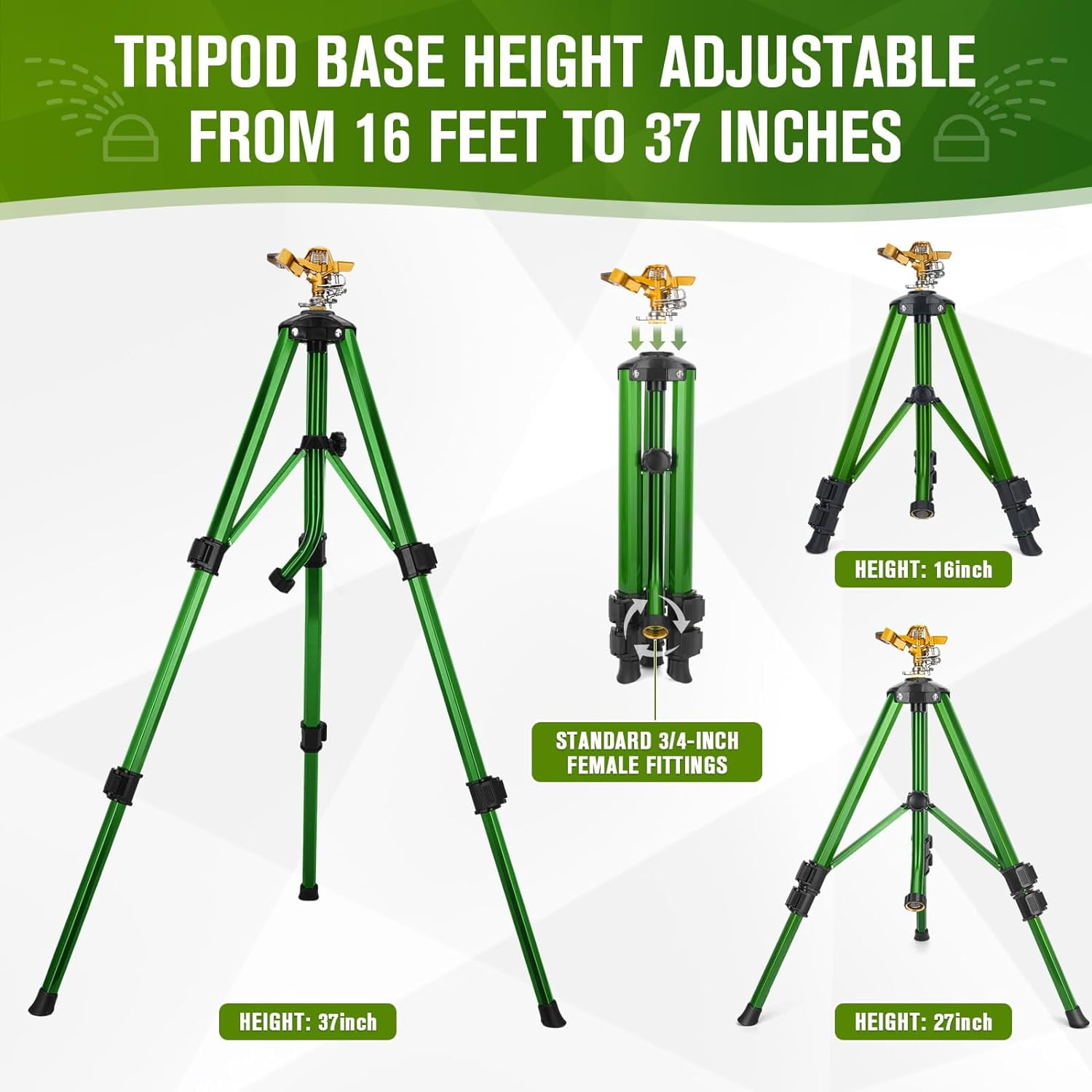 Impact Sprinkler on Tripod Base, Tripod Sprinkler with 300 Degree Coverage, Heavy Duty Water Sprinkler for Lawn/Yard/Garden, 2 Pack