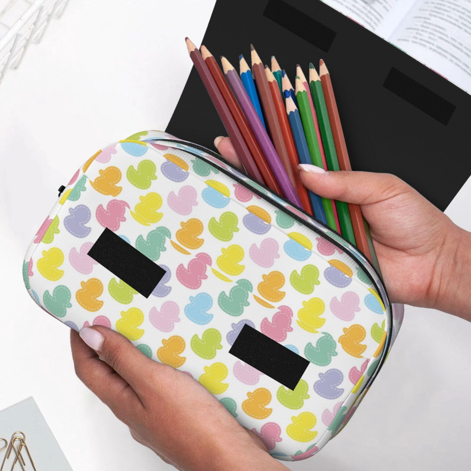 Kdxio Colorful Rubber Duck for Double Compartment Pen Case Oxford Organizer with Zipper Pockets for Students Artists