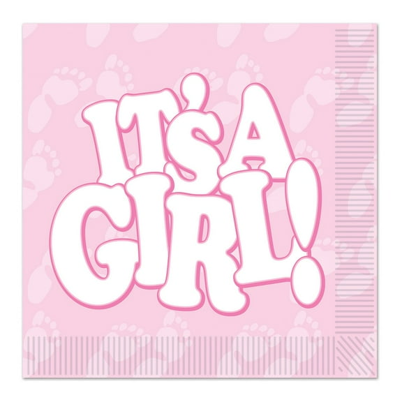 Party Central Club Pack of 192 Pink and White "IT'S A GIRL!" Disposable Luncheon Party Napkins 6.5"