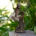 Napco Resin Sitting Fairy w/ Bird Outdoor Garden, Patio Decor Statue, Bronze, for Lawn, Backyard