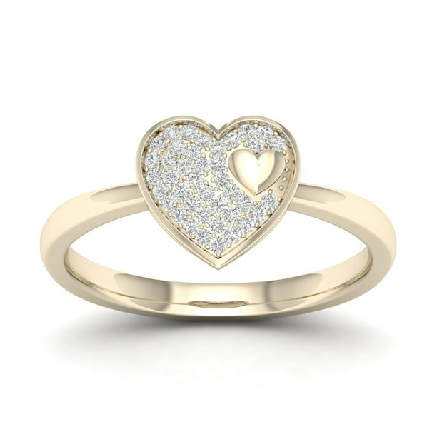 Imperial - 1/10Ct TDW Diamond 10k Yellow Gold Heart Cluster Ring ...