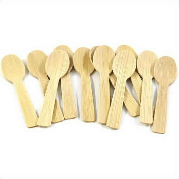 HLONK Ustensiles en Bambou 200PK Cuillère MiniBamboo 3.54” Jetable Petite Ensemble de Couverts 100 % Biodégradables Compostables Renouvelables Naturels