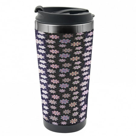 

Flower Travel Mug Retro Blowballs Dots Steel Thermal Cup 16 oz by Ambesonne