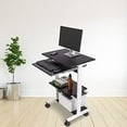 thumbnail image 2 of Stand Up Desk Store Mobile Rolling Adjustable Height Standing Workstation with Printer Shelf and Slideout Keyboard Tray (White Frame/Black Top, 30" Wide), 2 of 5