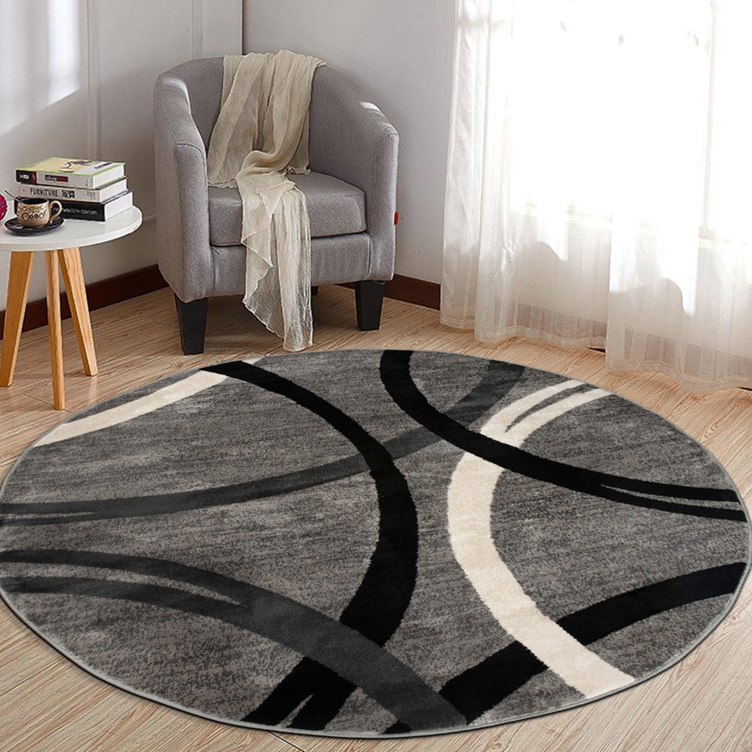 World Rug Gallery Contemporary Abstract Circles Design Gray 6'6