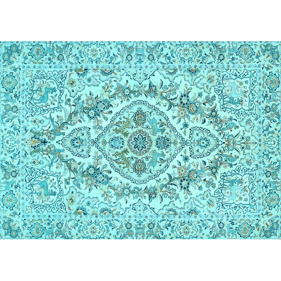 Ahgly Company Indoor Rectangle Medallion Light Blue Traditional Area Rugs, 8' x 10'