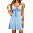 thumbnail image 6 of Lenpel Summer Dresses for Women V Neck Drawstring Front Ruched a Line Sleeveless Mini Dresses Fashion Beach Travel Clothes, 6 of 7