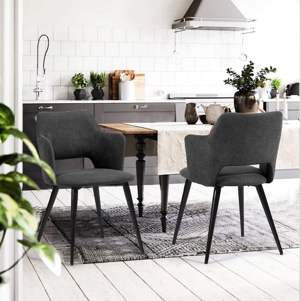 Conjunto de 2 Sillas de Comedor Modernas, Asiento Tapizado con Respaldo de Diseño Vintage, Pies Estables de Metal, Beige