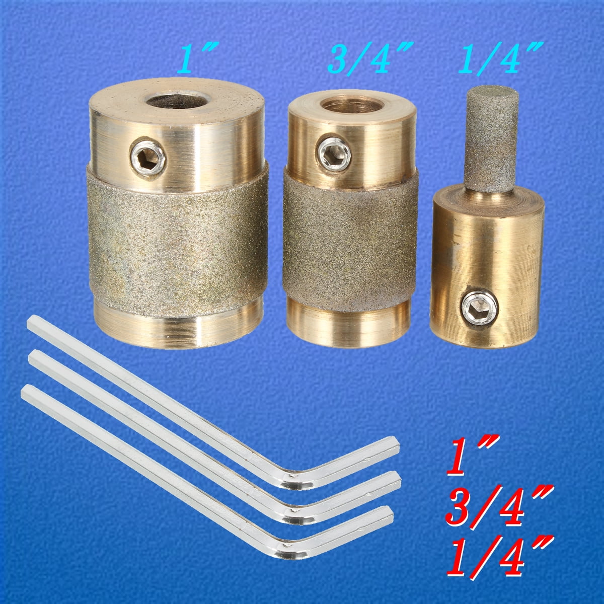 3Pcs 1" 3/4" 1/4" Brass Core Standard Grit Stained Glass Grinder Head