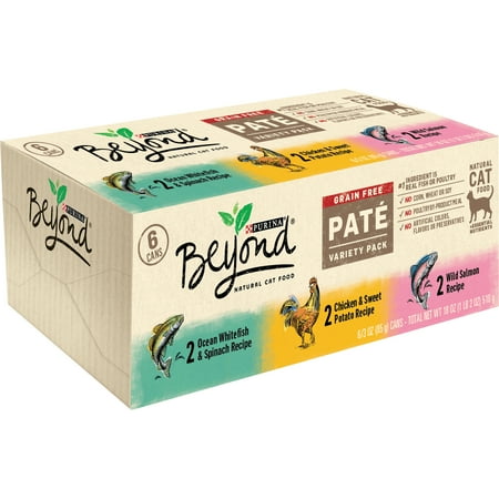 (6 Pack) Purina Beyond Grain Free, Natural Pate Wet Cat Food, Grain Free Pate Variety Pack, 3 oz. Cans