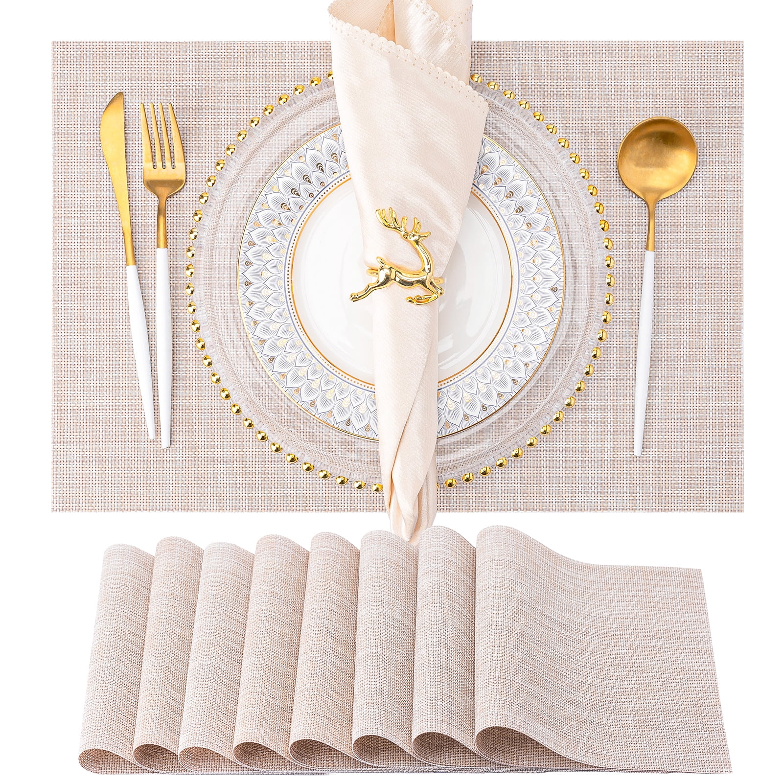 Koncle Placemats Set of 8 Washable Indoor/Outdoor Vinyl Place Mats for