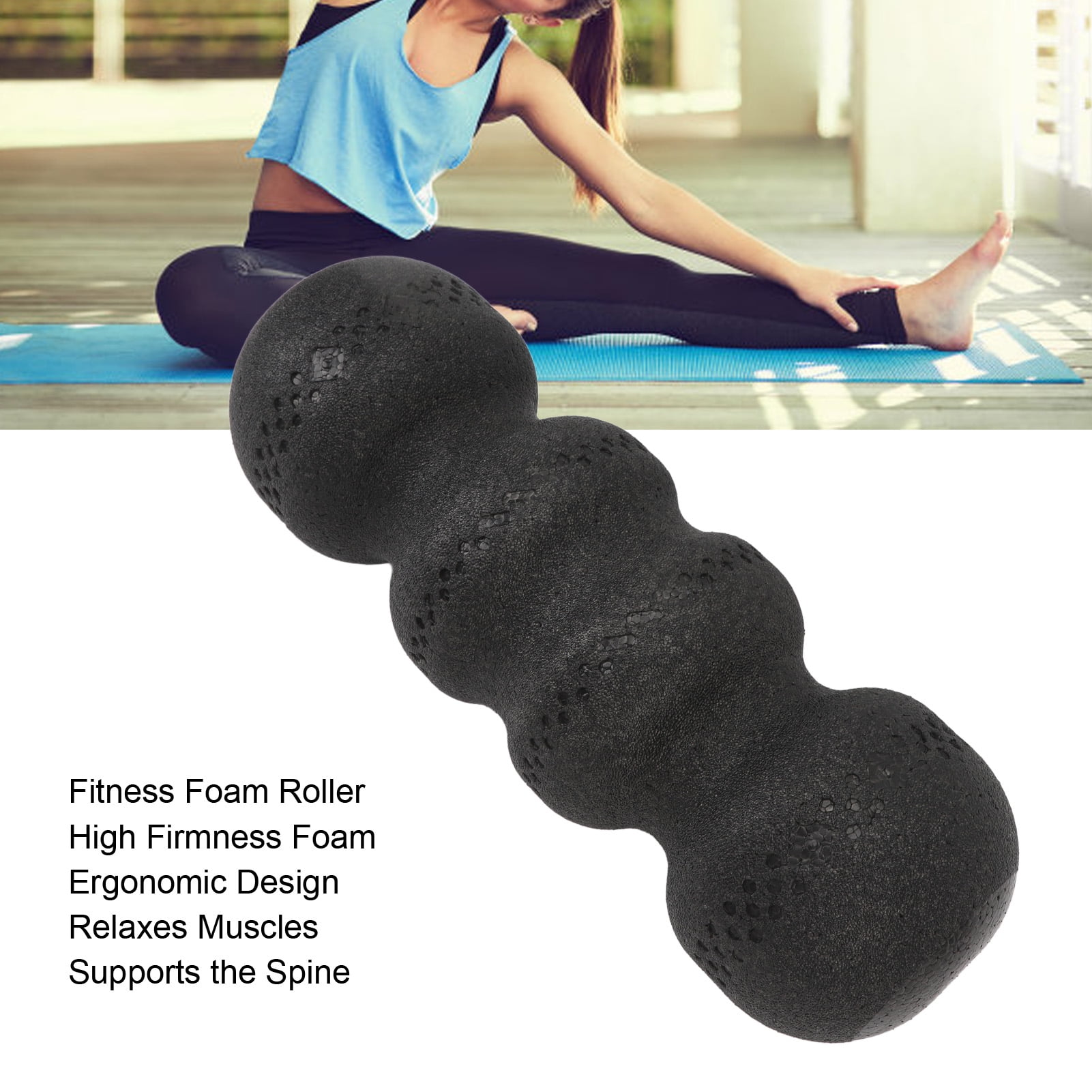 Yajisi 55 Degree High Hardness Peanut Shape Exercise Foam Roller for Back and Leg Muscle Recovery, 17.7 inches / 45 cm, Black