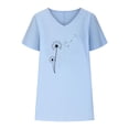thumbnail image 5 of WREESH Women's Cotton Linen V-Neck T-Shirt Casual Short Sleeve Graphic Tee with Batwing Sleeves Blue, 5 of 5
