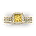 thumbnail image 2 of Clara Pucci 14K Yellow Gold Princess Cut 0.75Ct Simulated Yellow Diamond Engagement Ring + Matching Band - Luxury Box Included, 2 of 7