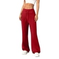 thumbnail image 2 of Flare Leggings for Women Drawstring High Waisted Flared Yoga Pants Soft Cotton Wide Leg Sweatpants Y2k Bell Bottoms Red 2XL, 2 of 6