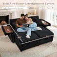 thumbnail image 5 of Muumblus Loveseat Sectional Sofa with 2 Storage Ottomans, Modular Cloud Couch with 2 Side Tables & USB, Plush Double Chaise Lounge Sofa Bed Indoor, Black Corduroy, 5 of 13