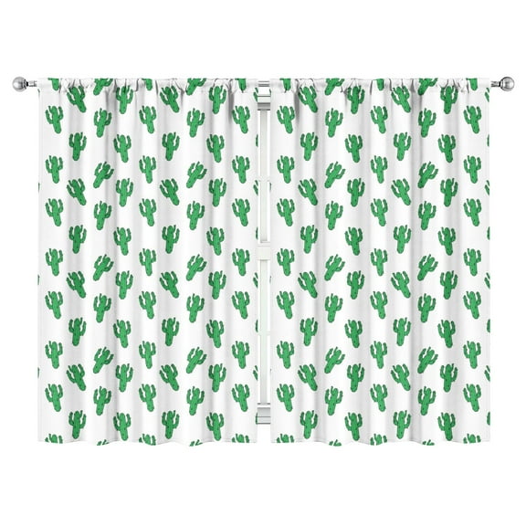 Botanical Cactus Kitchen Curtains Set of 2 - 52x84 Inch Tier Panels, Minimalist Succulent Print, Southwestern Farmhouse Window Drapes
