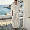 thumbnail image 5 of Cagogo Women's 2 Piece Lounge Set V Neck 3/4 Sleeve Top Wide Leg Pants Casual Boho Vacation Outfits Loose Matching Sets Solid Tracksuits Travel Airport Clothes, White 2XL, 5 of 6