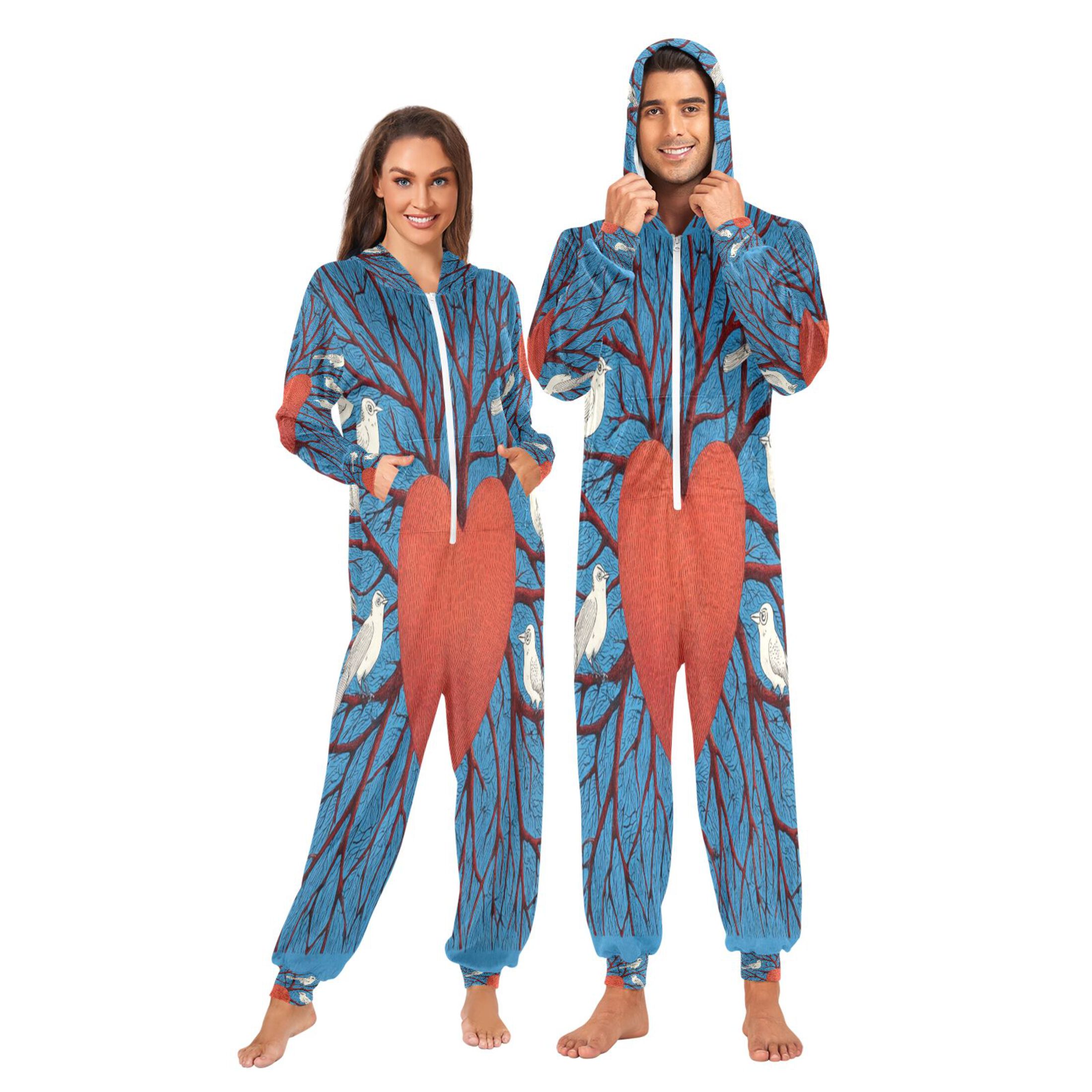 IAUYY Unisex Adult Onesie Pajamas Ultra-Soft Crystal-Soft Fabric, Halloween Adult Onesie Pajamas Adults,With a Zipper Plus Size Onesie Pajamas, Branches Sprout Thickly All Around