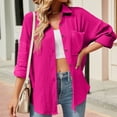 thumbnail image 7 of RYRJJ Womens Cotton Button Down Shirt Oversized Casual Long Sleeve Loose Fit Collared Linen Work Blouse Tops with Pocket(Hot Pink,S), 7 of 7