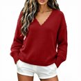 thumbnail image 2 of Sweater for Women V-Neck Scalloped Trim Pullover Top Long Sleeve Relaxed Fit Casual Fall Pullover, 2 of 6