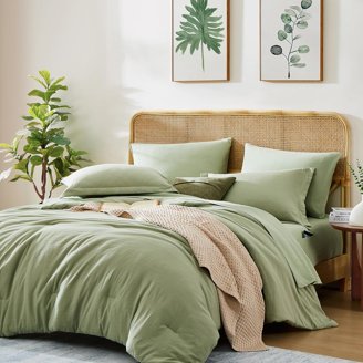 BEDHACEM Queen Comforter Set 7-Piece - Boho Tufted Bedding, Sage Green, 90x90 Inch Comforter, Sheets, Pillowcases & Shams