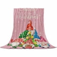thumbnail image 2 of Merry Christmas Throw Flannel Blanket 50x80In Gnome with Red Hat Winter Snowflake Pink Super Soft Cozy Bed Blanket, Lightweight Plush Fuzzy Bed Throw for Bedroom Sofa Couch Living Room, 2 of 4
