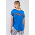 thumbnail image 3 of Royal Blue Boat Neck Short Sleeve See-trough Cross Cut-in Detail With Floral Embroidery Top, 3 of 5
