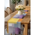 thumbnail image 4 of Burlap Table Runner 120 Inches Long, Orange Oil Painting Gradient Abstract Geometric Non-Slip Kitchen Table Runners for Dining Room Everyday Use Table Decorations Purple Color Blocks Watercolor Art, 4 of 9