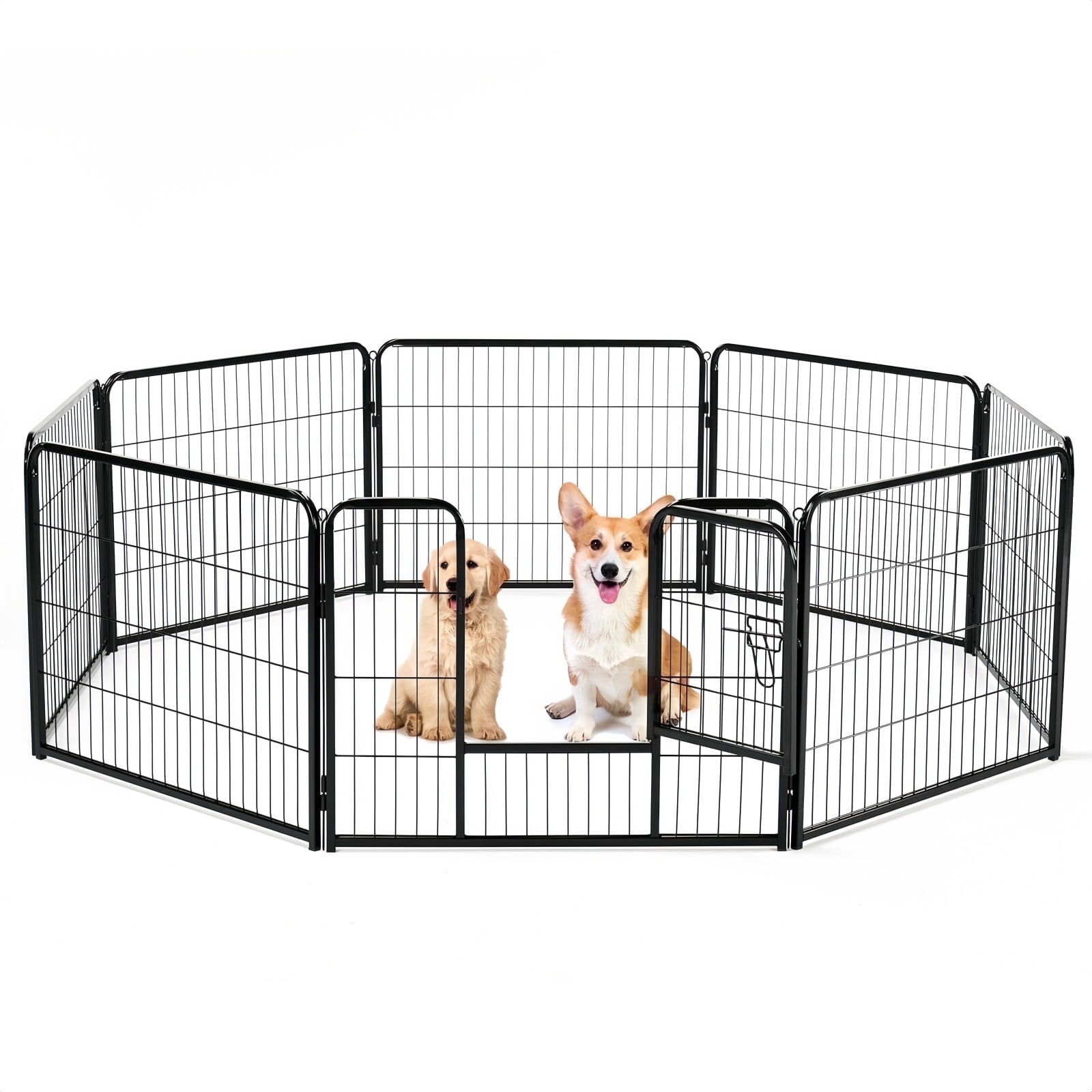 Kelno 24" Tall Dog Playpen 8 Panels Adjustable Metal Pet Fence with Lockable Door Indoor Outdoor Dog Crate Enclosure for Medium Large Dogs