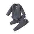 thumbnail image 3 of Esaierr Baby Infant Boys Girls Clothes Jumpsuit Outfits 2PCS Fall Winter Long Sleeve Cotton Romper Drawstring Pants Unisex Newborn Loungewear Set 0-24M, 3 of 7