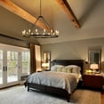 thumbnail image 4 of Magic Home 16-Light Big Wagon Wheel Chandelier,Modern Farmhouse Large Light Fixtures Large Round Chandelier,Round Kitchen Island Light,black frame + electroplated imitation copper lamp holder, 4 of 10