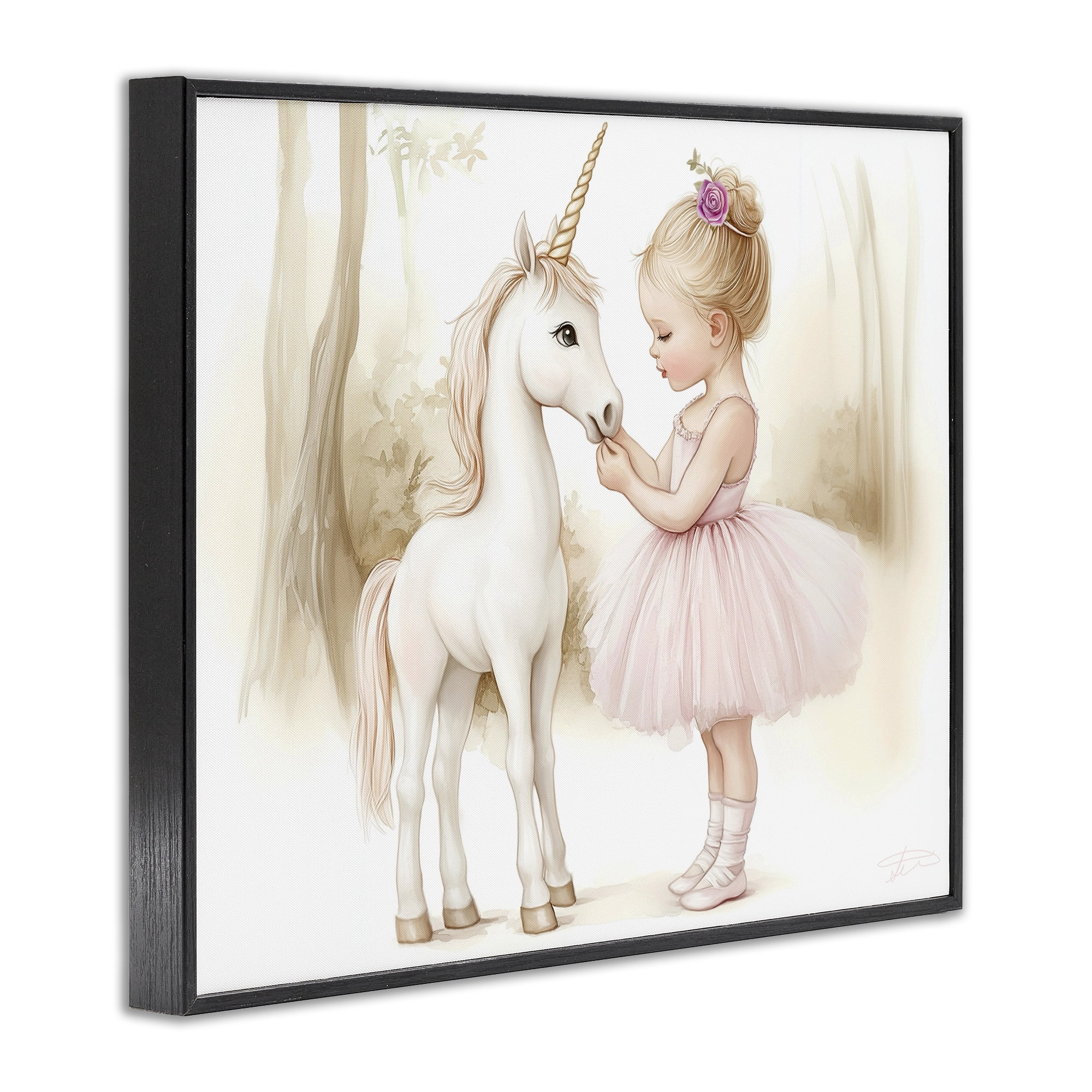 Stupell Industries Girl & Unicorn Friendship Black Framed Giclee Art, design by Whimsical Wonders