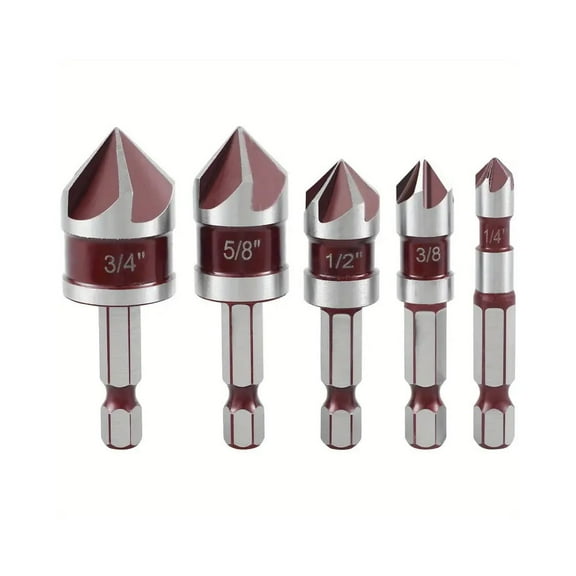 5-piece set Red 82° hexagonal shank five-edge chamfering tool chamfering tool countersink drill screw countersink drill