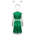 thumbnail image 4 of LiiYii Girls Alien Outfit Kids Party Fancy Dress Ups Outfits Glossy Dress with Arm Sleeve Hair Hoop Set Green 8, 4 of 7