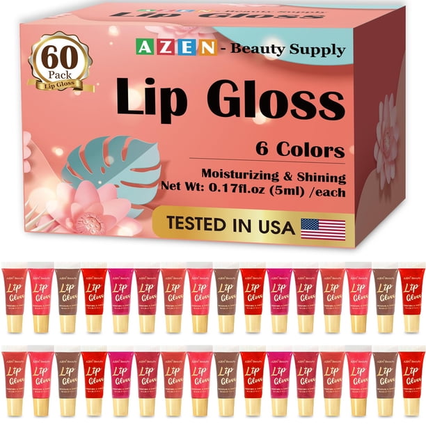 Set de brillo labial AZEN, paquete de 60 unidades, hidratante con vitamina E