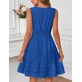 thumbnail image 3 of Merokeety Summer Dress for Women V Neck Flowy Vacation Mini Dress with Pockets Royalblue l, 3 of 5