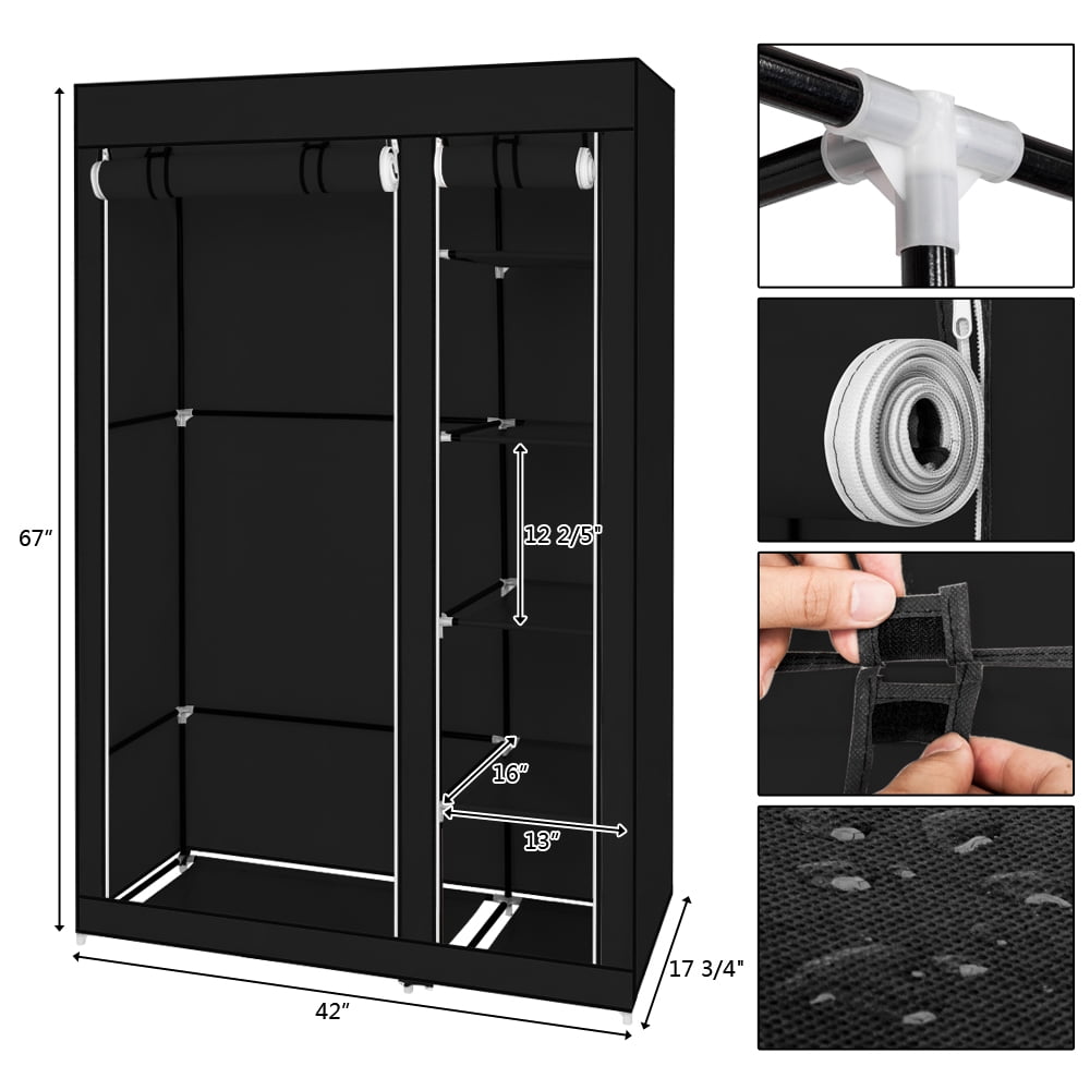 Kepooman 67" Portable Clothes Closet Organizer with Nonwoven Fabric Cover, Black Kepooman 67" Portable Clothes Closet Organizer with Nonwoven Fabric Cover, Black
