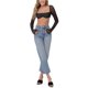 thumbnail image 1 of VISgogo Mujeres Casual Crop Tops, Color Sólido Manga Larga Malla Patchwork Slim-Fit Backless Tops VISgogo moda, 1 of 5