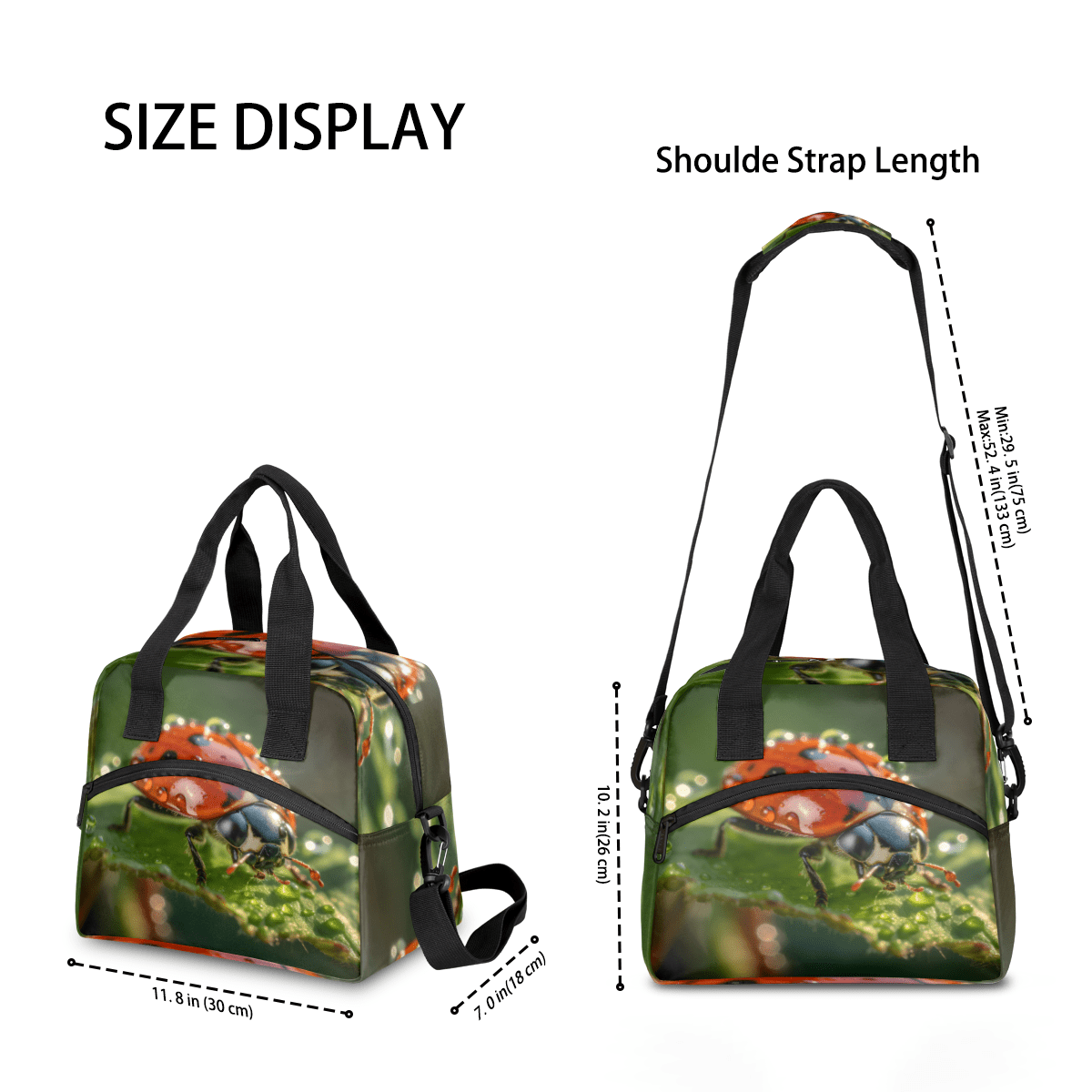Herdesigns Leaf ladybugs Insulated Lunch Bag for Women Men Adults Large Reusable Lunch Box Red Ladybugs Leakproof Cooler Tote Bags with Adjustable Shoulder Strap