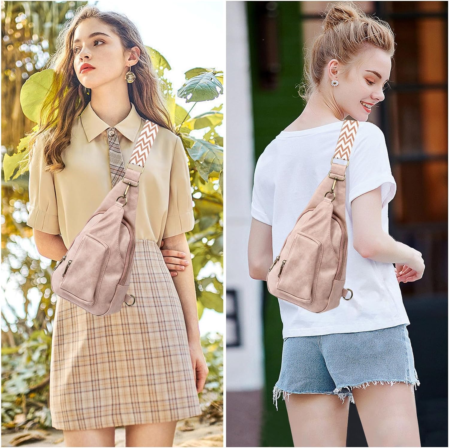 Sling Bag for Women Crossbody, PU Leather Small Sling bags Sling Chest Shoulder Backpack for Traveling Hiking
