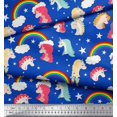 thumbnail image 3 of Soimoi Blue Poly Georgette Fabric Rainbow & Unicorn Face Print Sewing Fabric Yard 52 Inch Wide, 3 of 3
