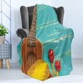thumbnail image 4 of Music Soft Flannel Fleece Throw Blanket, Ukulele with Hawaii Style Background Wooden Classical Vacation, Cozy Plush for Indoor and Outdoor Use, 50" x 70", Yellow Brown Aqua, by Ambesonne, 4 of 5