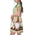 thumbnail image 2 of Fotbe Robe de Noël avec Motif de Gnomes Robe Décontractée Mode Femme Manches Courtes Robe Maxi Robe T-Shirt Rayée Longue Robe Maxi à Blocs de Couleur, 2 of 6