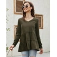 thumbnail image 6 of HA-EMORE Babydoll Tops for Women Solid Color Ruffle Shirts Long Sleeve V Neck Peplum Top Summer Casual T Shirts Swing Tunic Blouse, 6 of 7