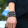 thumbnail image 2 of Punk Hommes Club Carré Rivet Clouté Large Manchette Simili Cuir Bracelet Bracelet, 2 of 8