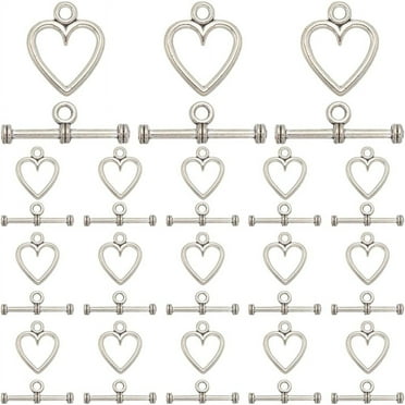 1 Box 120 Sets Heart Toggle Clasp Silver Toggle Bracelet Clasps Bulk Tibetan Style Alloy T-bar Closure Jewelry Clasp Connectors for Jewelry Making Pendants Bracelet Necklace Earring DIY Craft