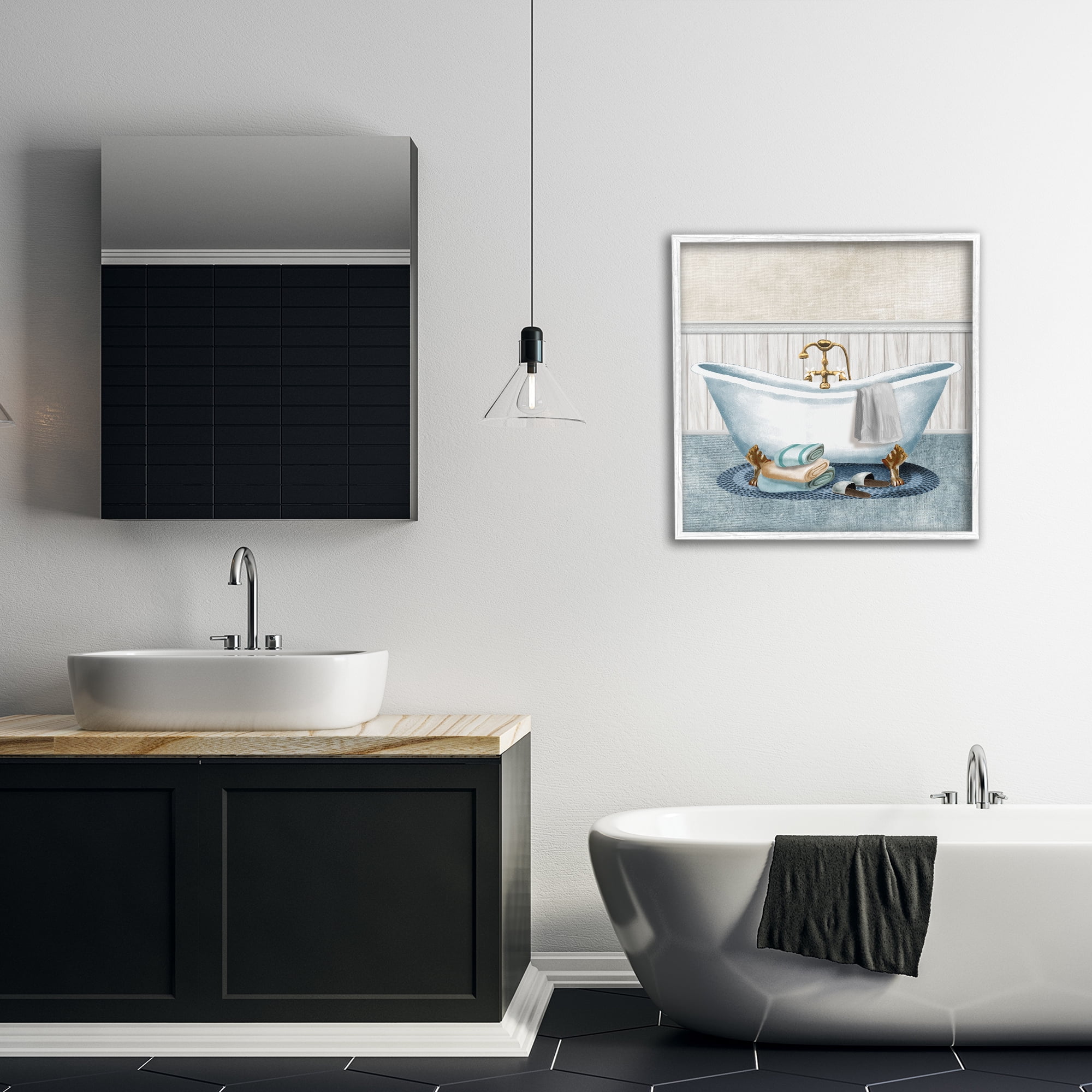 Stupell Industries Cozy Spa Bathtub & Slippers White Framed Giclee Art, design by Conrad Knutsen