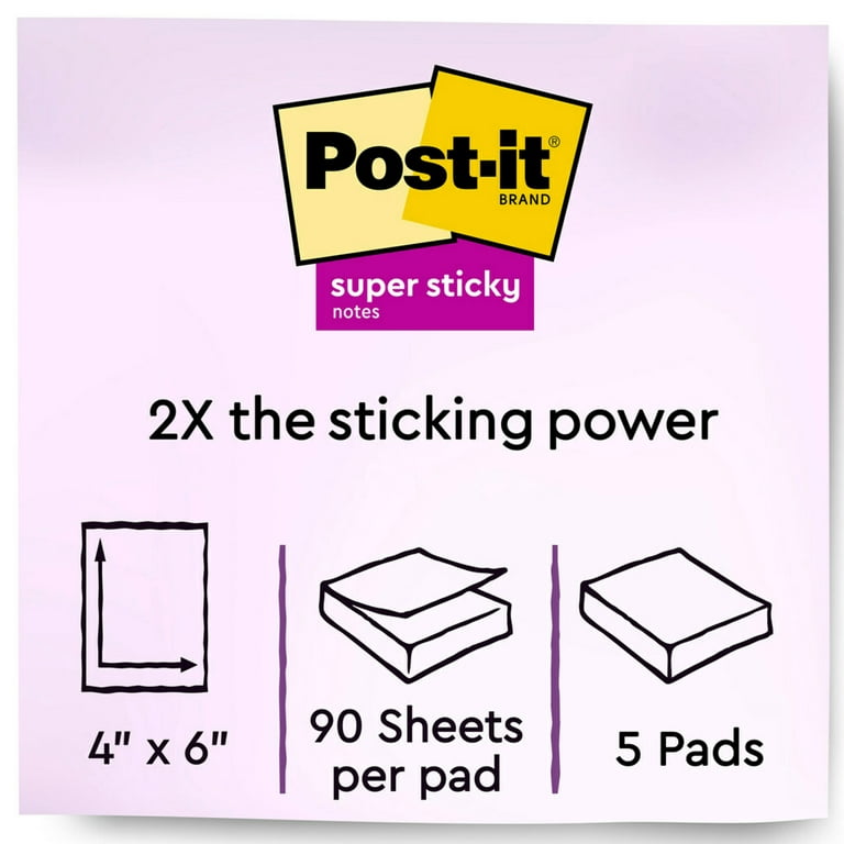 Post-it Super Sticky Notes, 4 in x 6 in, Canary Yellow, Lined